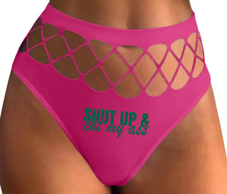 Shut Up and Eat My Ass - Fuchsia Fishnet Thong