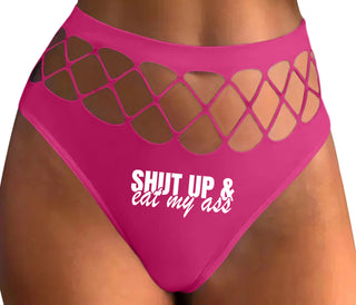 Shut Up and Eat My Ass - Fuchsia Fishnet Thong