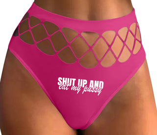 Shut Up and Eat My Pussy - Fuchsia Fishnet Thong