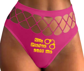 Sir Please Cuff Me - Fuchsia Fishnet Thong