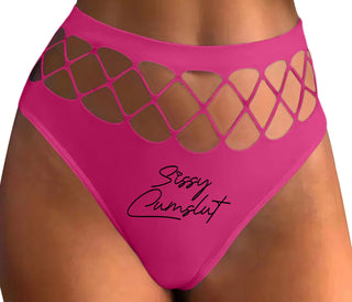 Sissy Cumslut - Fuchsia Fishnet Thong