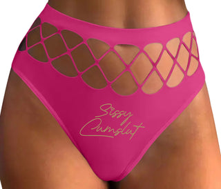 Sissy Cumslut - Fuchsia Fishnet Thong