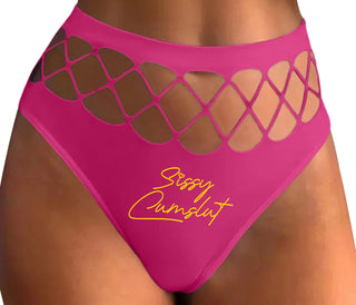 Sissy Cumslut - Fuchsia Fishnet Thong