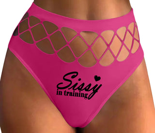 Sissy In Training - Fuchsia Fishnet Thong