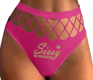 Sissy In Training - Fuchsia Fishnet Thong