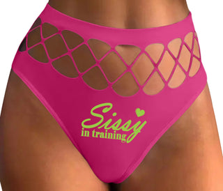 Sissy In Training - Fuchsia Fishnet Thong