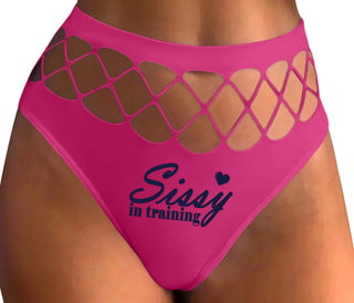 Sissy In Training - Fuchsia Fishnet Thong