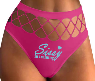 Sissy In Training - Fuchsia Fishnet Thong