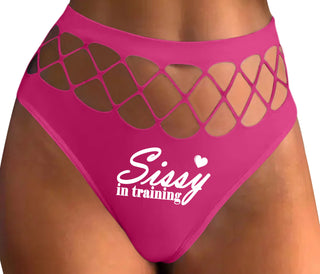 Sissy In Training - Fuchsia Fishnet Thong