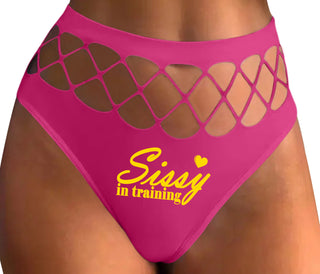 Sissy In Training - Fuchsia Fishnet Thong