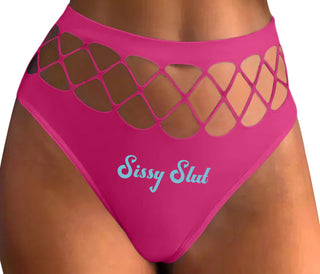 Sissy Slut - Fuchsia Fishnet Thong