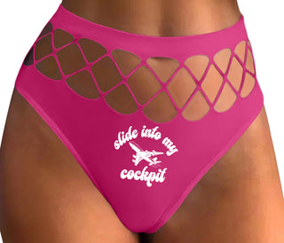 Slide Into My Cockpit - Fuchsia Fishnet Thong