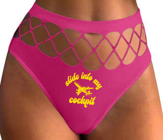 Slide Into My Cockpit - Fuchsia Fishnet Thong