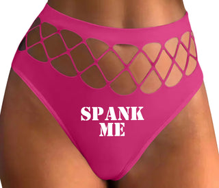 Spank Me. Stencil Design - Fuchsia Fishnet Thong