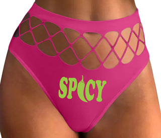 Spicy - Cute Pepper Logo - Fuchsia Fishnet Thong