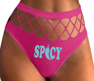 Spicy - Cute Pepper Logo - Fuchsia Fishnet Thong