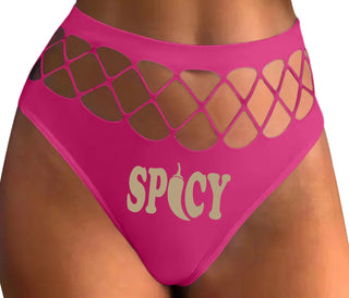 Spicy - Cute Pepper Logo - Fuchsia Fishnet Thong