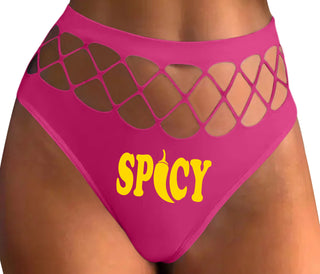 Spicy - Cute Pepper Logo - Fuchsia Fishnet Thong