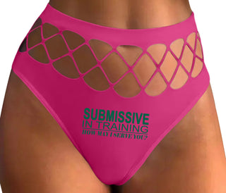 Submissive In Training How May I Serve You - Fuchsia Fishnet Thong
