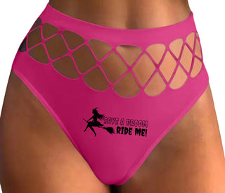 Save A Broom - Ride Me - Witch - Fuchsia Fishnet Thong