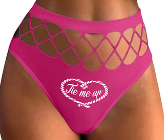 Tie Me Up - Cute Rope Design - Fuchsia Fishnet Thong