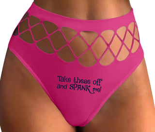Take These Off And Spank Me - Fuchsia Fishnet Thong