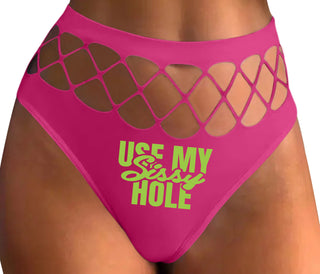 Use My Sissy Hole - Fuchsia Fishnet Thong
