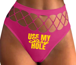 Use My Sissy Hole - Fuchsia Fishnet Thong