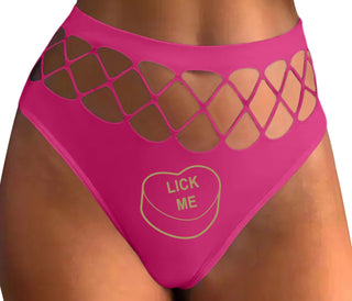Valentines Day Candy - Lick Me - Fuchsia Fishnet Thong