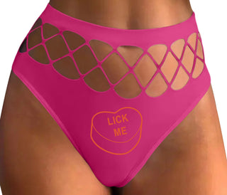 Valentines Day Candy - Lick Me - Fuchsia Fishnet Thong