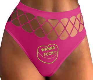 Valentines Day Candy - Wanna Fuck - Fuchsia Fishnet Thong
