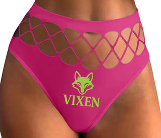 Vixen With Fox Logo - Fuchsia Fishnet Thong