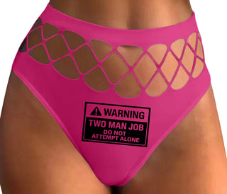 Warning Two Man Job - Fuchsia Fishnet Thong