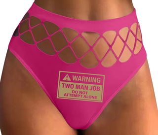 Warning Two Man Job - Fuchsia Fishnet Thong