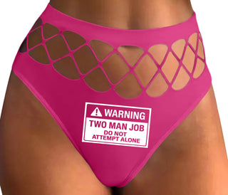 Warning Two Man Job - Fuchsia Fishnet Thong