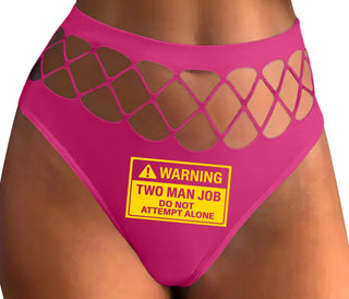 Warning Two Man Job - Fuchsia Fishnet Thong