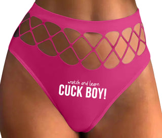 Watch And Learn Cuck Boy - Fuchsia Fishnet Thong