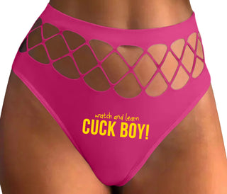 Watch And Learn Cuck Boy - Fuchsia Fishnet Thong