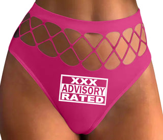 XXX Rated  Advisory Warning - Fuchsia Fishnet Thong