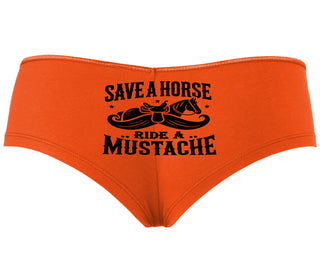Save A Horse Ride A Mustache - Orange Boyshort