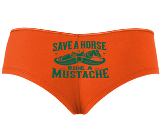 Save A Horse Ride A Mustache - Orange Boyshort