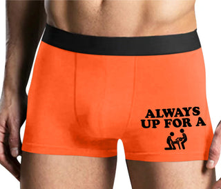 Always Up For A Threesome - Mens Orange Boxer Brief