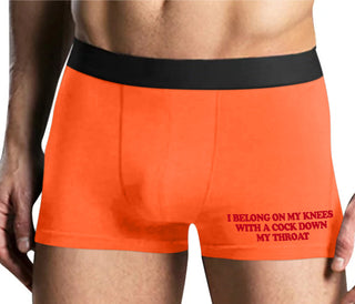 I Belong On My Knees With A Cock Down My Throat - Mens Orange Boxer Brief