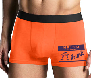 Hello My Name Is Drunk - Mens Orange Boxer Brief