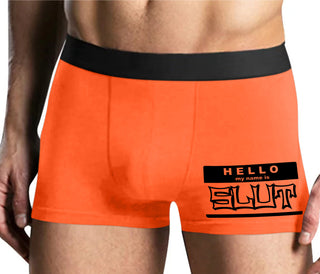 Hello My Name Is Slut - Mens Orange Boxer Brief