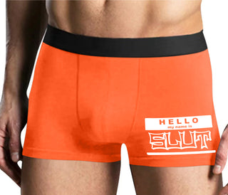 Hello My Name Is Slut - Mens Orange Boxer Brief