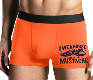 Save A Horse Ride A Mustache - Mens Orange Boxer Brief