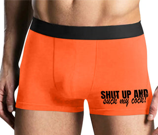 Shut Up and Suck My Cock - Mens Orange Boxer Brief