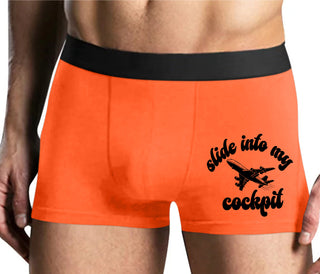 Slide Into My Cockpit - Mens Orange Boxer Brief