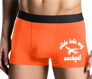 Slide Into My Cockpit - Mens Orange Boxer Brief
